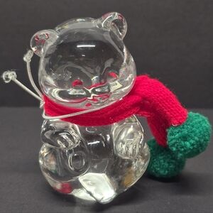 Fenton Clear Glass Winter Christmas Bear Figurine With Red Scarf Vintage NEW